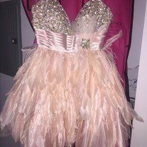 Mac Duggal Pink Feather and Embellished Cocktail